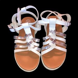 White & Silver Braided Sandals